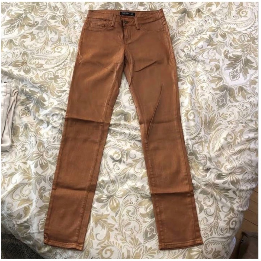 Copper rose gold foil lame metallic skinny jeans - Picture 3 of 9